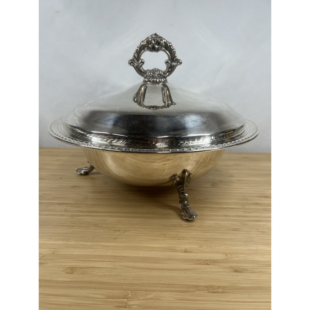 F.B. Rogers Silverplate Covered Serving Bowl 11.5" Footed w Lid & Original Bags‎